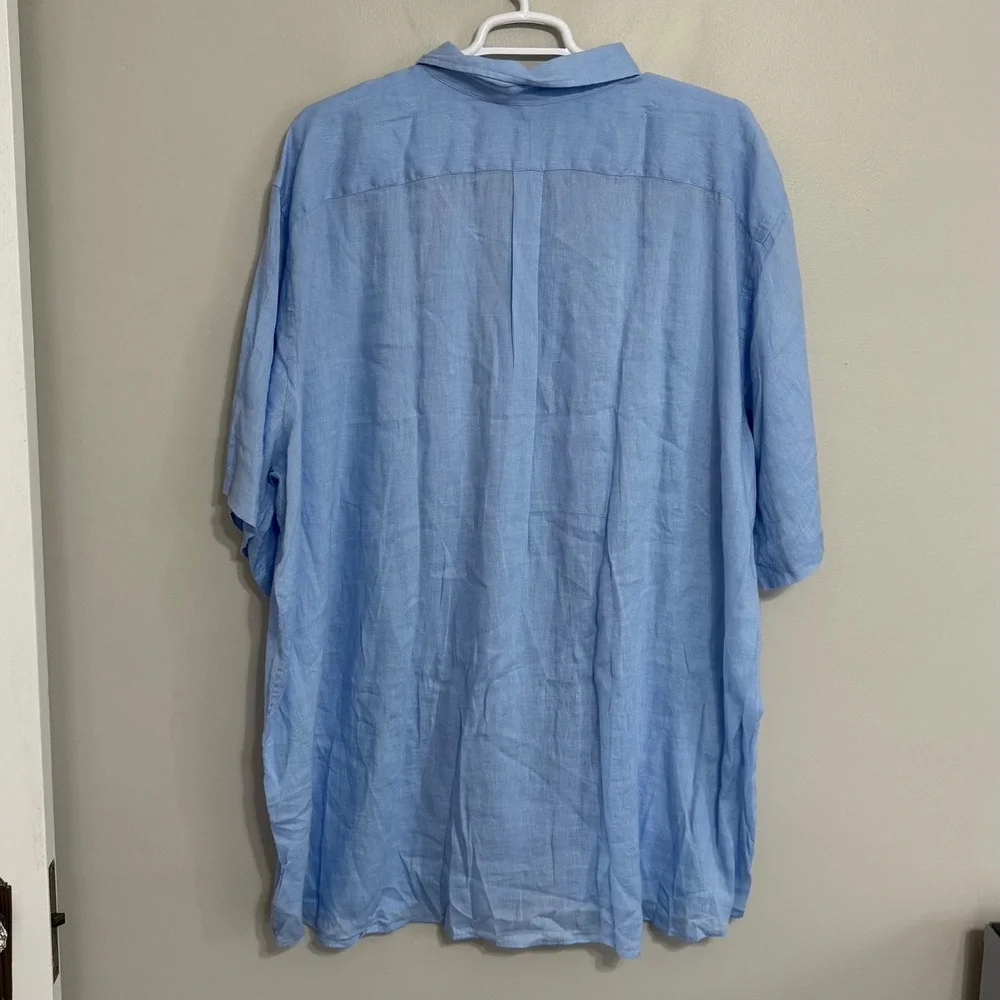 NEW Polo Ralph Lauren Mens 4XLT Blue 100% Linen Short Sleeve Button Down Shirt